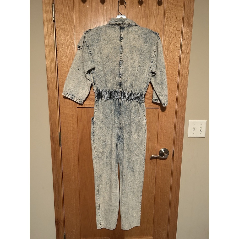 Vintage 80s Dreams Denim Jean Acid Wash Women's Boiler Jumpsuit Petite - Picture 5 of 12